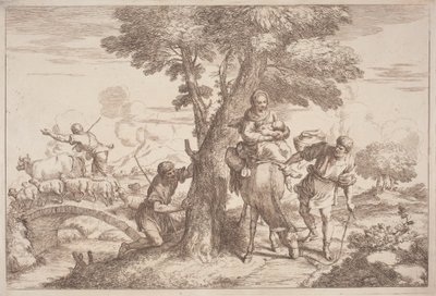 La huida a Egipto con un pastor observando desde detrás de un árbol de after Giovanni Benedetto Castiglione Gaetano Zompini