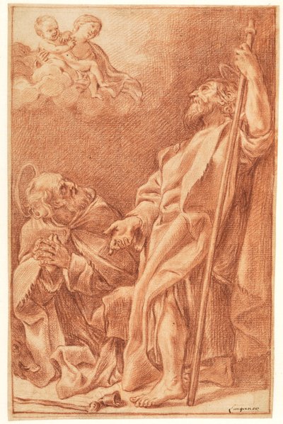 La Madonna y el Niño con los santos Antonio Abad y Santiago el Mayor de after Giovanni Lanfranco
