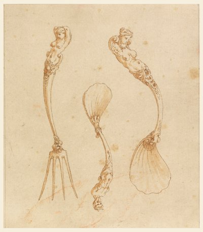 Diseño para un tenedor y dos cucharas de after Giulio Romano
