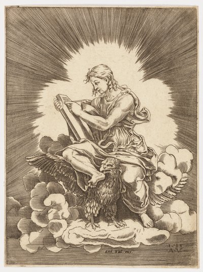 San Juan, escribiendo, sentado en un águila de after Giulio Romano