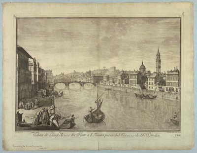 Vista de Florencia, placa de "Scelta di XXIV Vedute delle principali contrade, piazze, chiese, e palazzi della Città di Firenze" de after Giuseppe Zocchi