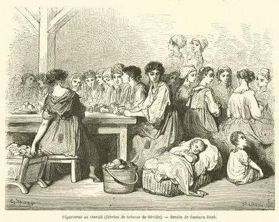 Cigarreras trabajando, fábrica de tabacos de Sevilla de Gustave after Dore