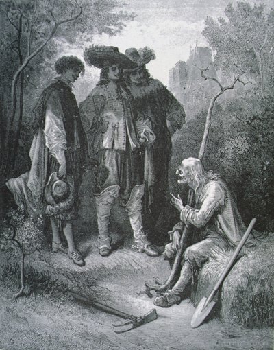Ilustración para El anciano y los tres jóvenes, de Fábulas de Jean de La Fontaine (1621-95) de Gustave after Dore