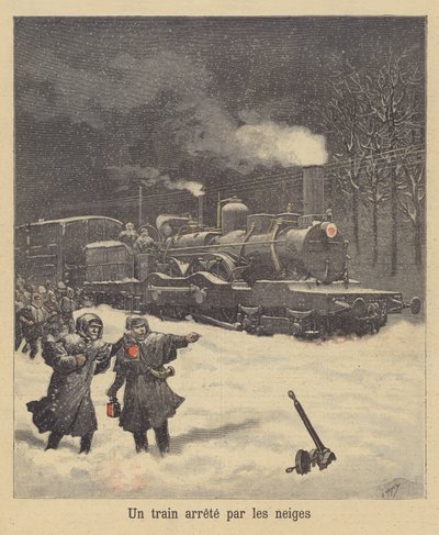 Un tren detenido por la nieve de after Henri Meyer