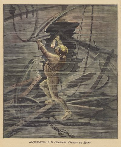 Buzos buscando un naufragio en Le Havre de after Henri Meyer