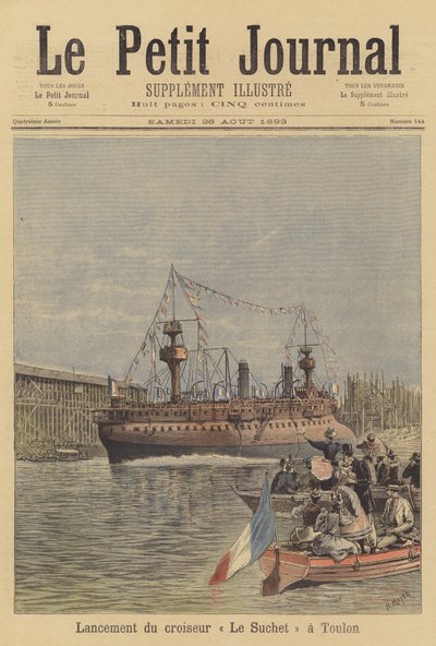 Lanzamiento del crucero Le Suchet en Toulon de after Henri Meyer