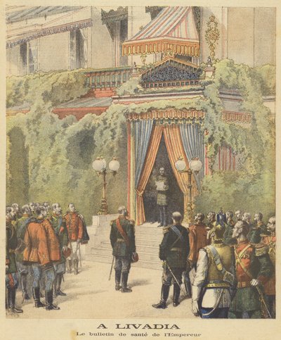 Leyendo el último boletín sobre la salud del zar en el Palacio de Livadia de after Henri Meyer