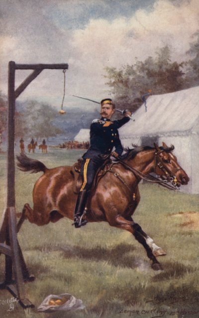 Soldado de los 10º Húsares realizando el ejercicio de corte de limón de after Henry A. Payne