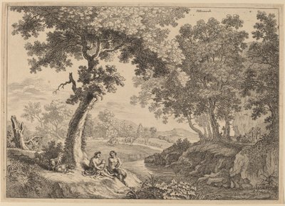Familia de sátiros sentados bajo un árbol de after Herman van Swanevelt
