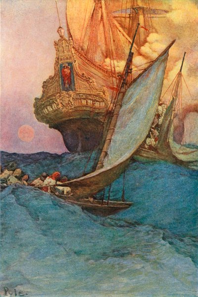 Un ataque a un galeón de after Howard Pyle