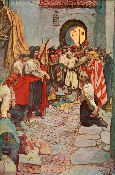 Extorsionando tributo de los ciudadanos de after Howard Pyle