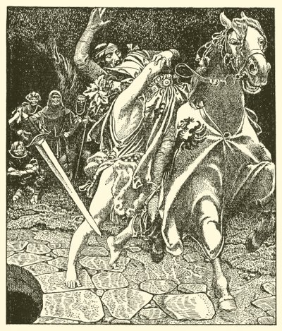 Sir Kay y el loco del bosque de after Howard Pyle