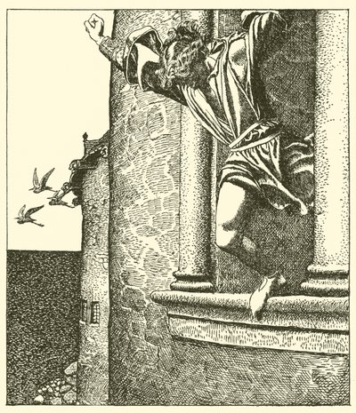 Sir Tristram salta al mar de after Howard Pyle