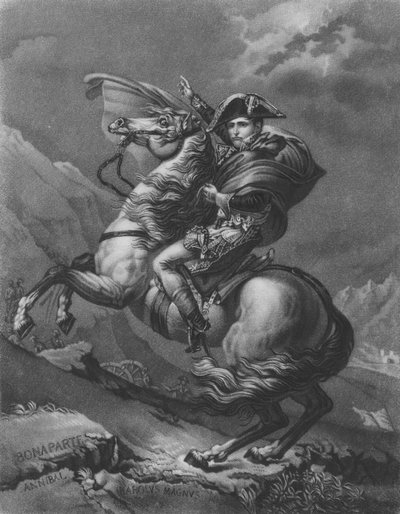 Napoleón Bonaparte cruzando los Alpes de after Jacques Louis David