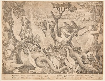 Serpientes luchando con fuego de after Jan van der Straet, called Stradanus