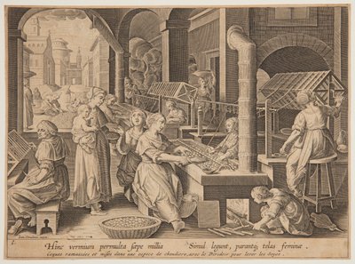 Desenrollando los capullos de seda de after Jan van der Straet, called Stradanus