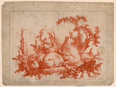 Familia de Conejos de after Jean Baptiste Huet