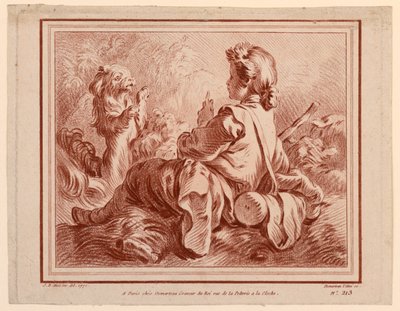 Pastor Sentado Jugando con un Perro de after Jean Baptiste Huet
