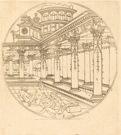 Tres figuras en una galería de after Jean de Gourmont I