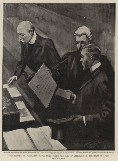 La reunión del Parlamento, los Duques Reales prestando el Juramento de Lealtad en la Cámara de los Lores de after John Duncan