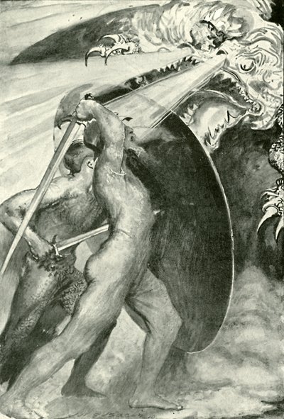 Ambos guerreros se pararon detrás del escudo de hierro de after John Henry Frederick Bacon