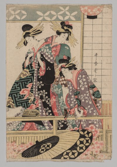 Mujeres de Yoshiwara Mirando a la Calle en Primavera de after Kitagawa Utamaro