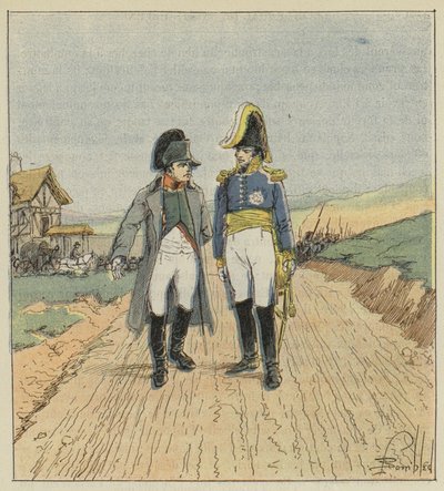 Yendo a la isla de Elba, Napoleón encuentra a Augereau de after Louis Charles Bombled