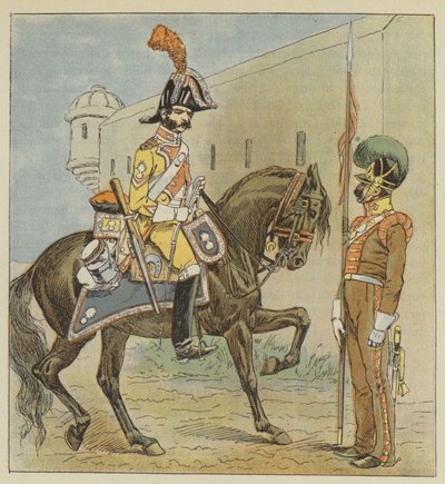 Ejército español, Dragón, 1er regimiento, Lancero, 1er regimiento, de la Mancha de after Louis Charles Bombled