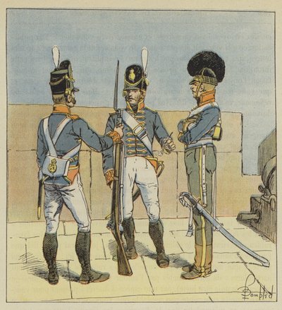 Artillería inglesa, A pie, A caballo de after Louis Charles Bombled