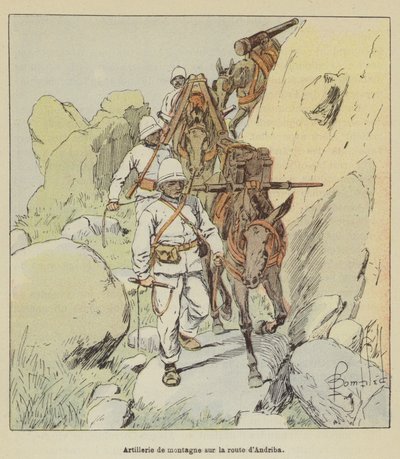 Artillería de montaña en la carretera de Andriba de after Louis Charles Bombled