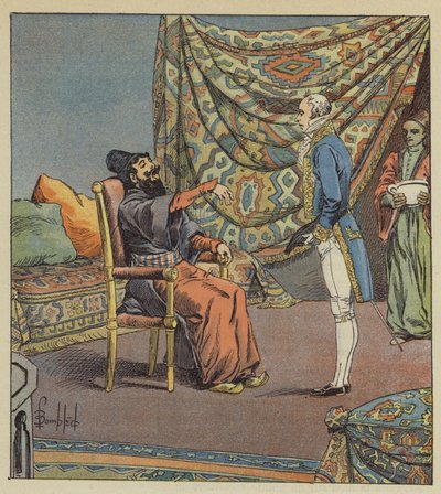Asker-Khan, embajador de Persia, toma a Marbois, presidente de la Corte de Cuentas, por el médico de after Louis Charles Bombled