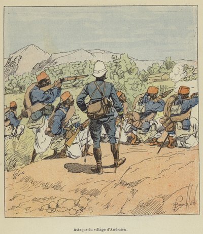 Ataque al pueblo de Andratra de after Louis Charles Bombled