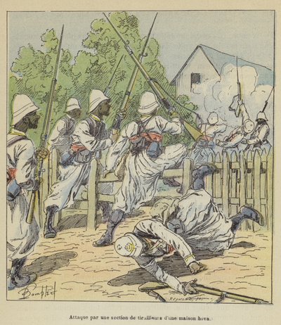 Ataque por una sección de tiradores a una casa hova de after Louis Charles Bombled