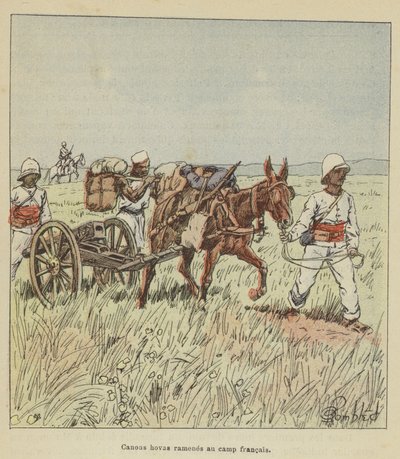 Cañones hovas llevados al campamento francés de after Louis Charles Bombled