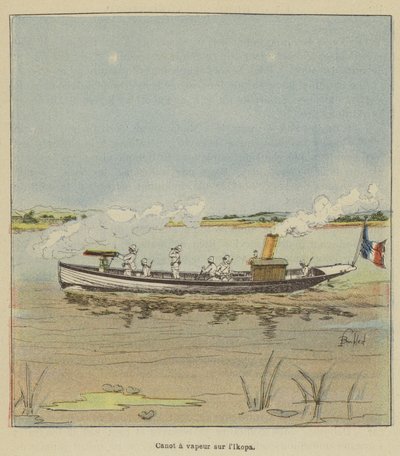 Canoa a vapor en el Ikopa de after Louis Charles Bombled