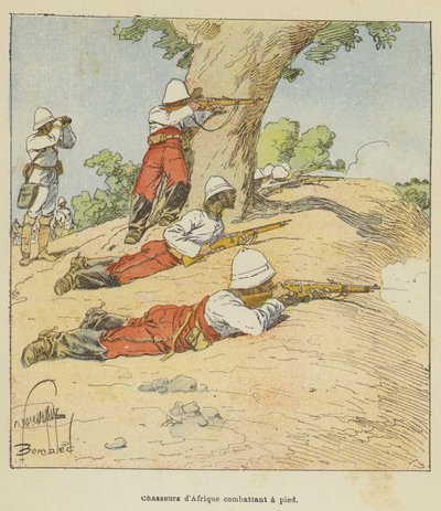 Cazadores de África combatiendo a pie de after Louis Charles Bombled