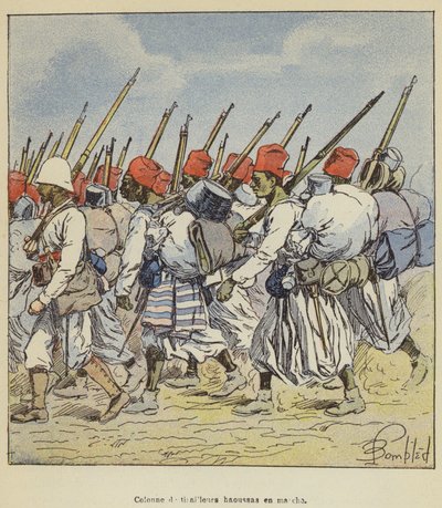 Columna de tiradores haoussas en marcha de after Louis Charles Bombled