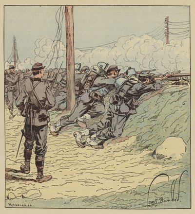 Batalla de Artenay, el 8º batallón de cazadores desplegado a lo largo del terraplén del camino de after Louis Charles Bombled