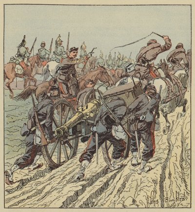 Batalla de Artenay, retirada de la artillería bajo la protección del 6º de dragones de after Louis Charles Bombled