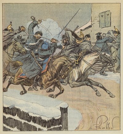 Combate de Nouans-le-Fuzelier, el furriel Lajersie mata al mayor del regimiento de húsares de Posen de after Louis Charles Bombled