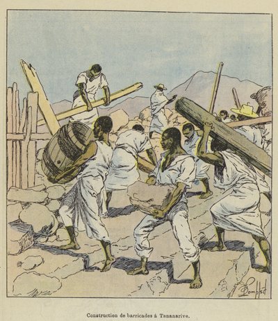 Construcción de barricadas en Tananarive de after Louis Charles Bombled