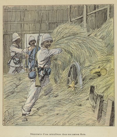 Descubrimiento de una ametralladora en una casa Hova de after Louis Charles Bombled