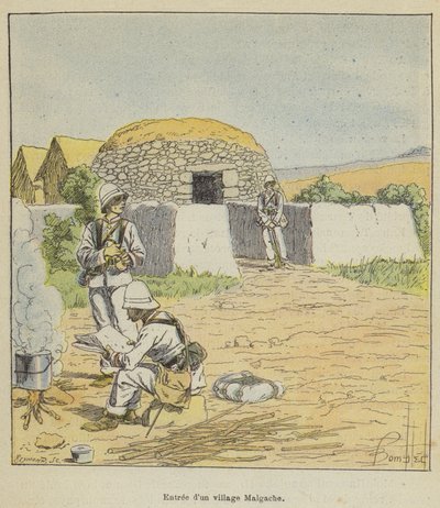 Entrada de una aldea malgache de after Louis Charles Bombled