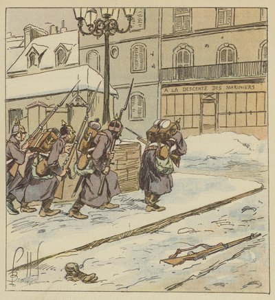 Entrada tardía y prudente de los primeros prusianos en Le Mans de after Louis Charles Bombled