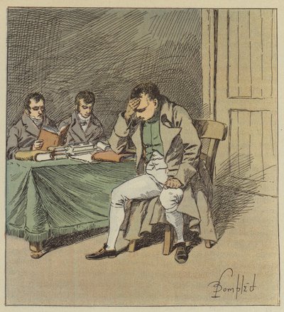 Y Napoleón guardó silencio unos instantes, con la cabeza apoyada en una de sus manos de after Louis Charles Bombled