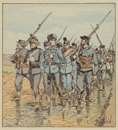 Francotiradores trayendo prisioneros alemanes de after Louis Charles Bombled