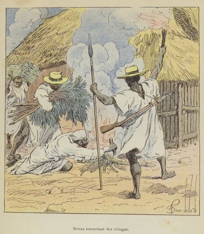 Hovas incendiando aldeas de after Louis Charles Bombled
