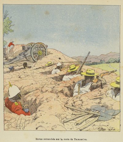Hovas atrincherados en la carretera de Tananarive de after Louis Charles Bombled