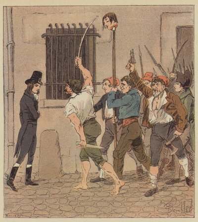 Me encontré con un grupo de hombres horribles paseando una cabeza en una pica de after Louis Charles Bombled