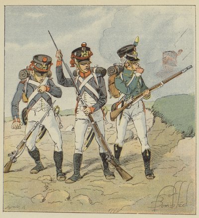 Guardia joven, 1806, Conscripto-granadero, Tirador-granadero, Flanqueador-cazador de after Louis Charles Bombled